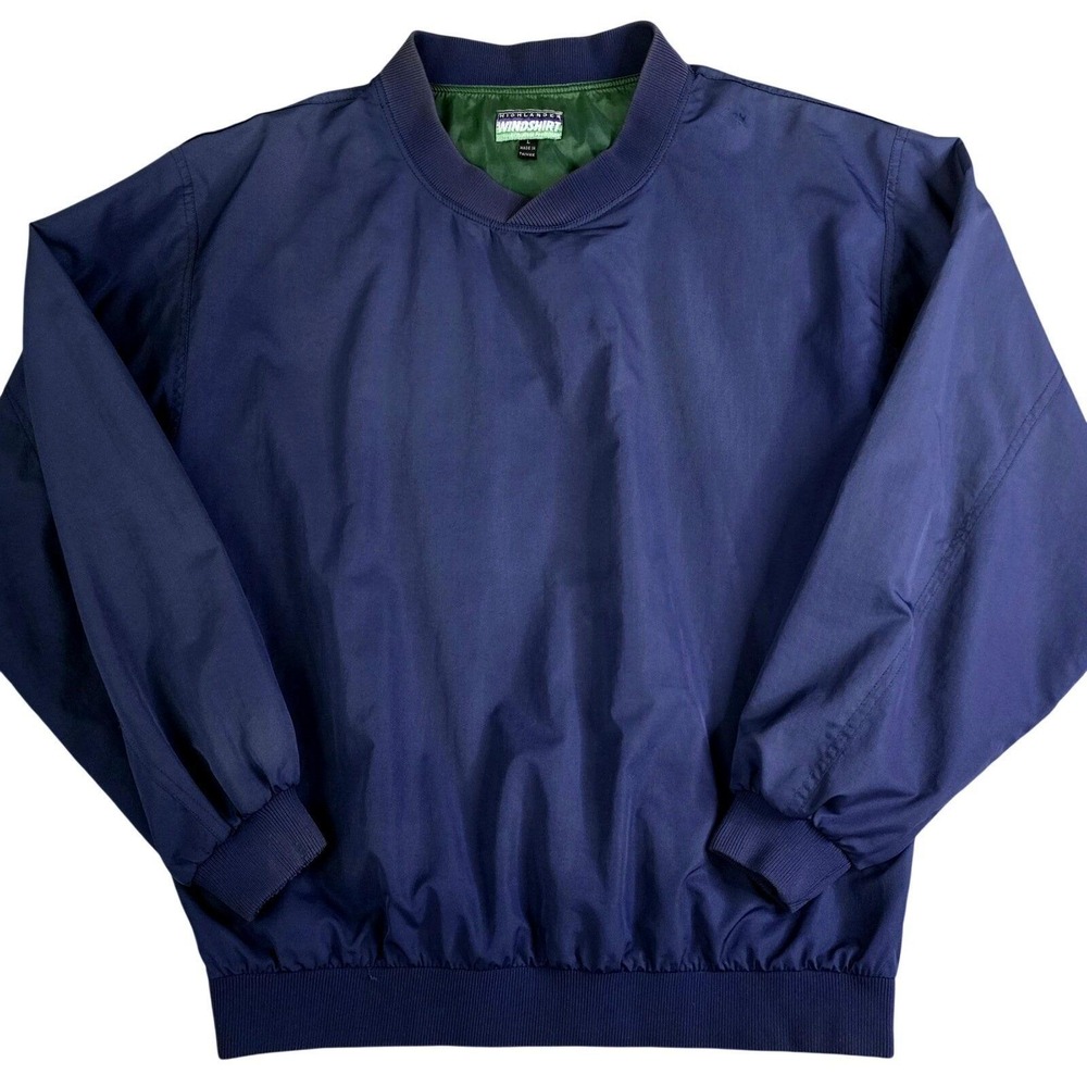 Highlander Windshirt Mens Size L Golf Pullover Wind Jacket Navy Blue V-Neck
